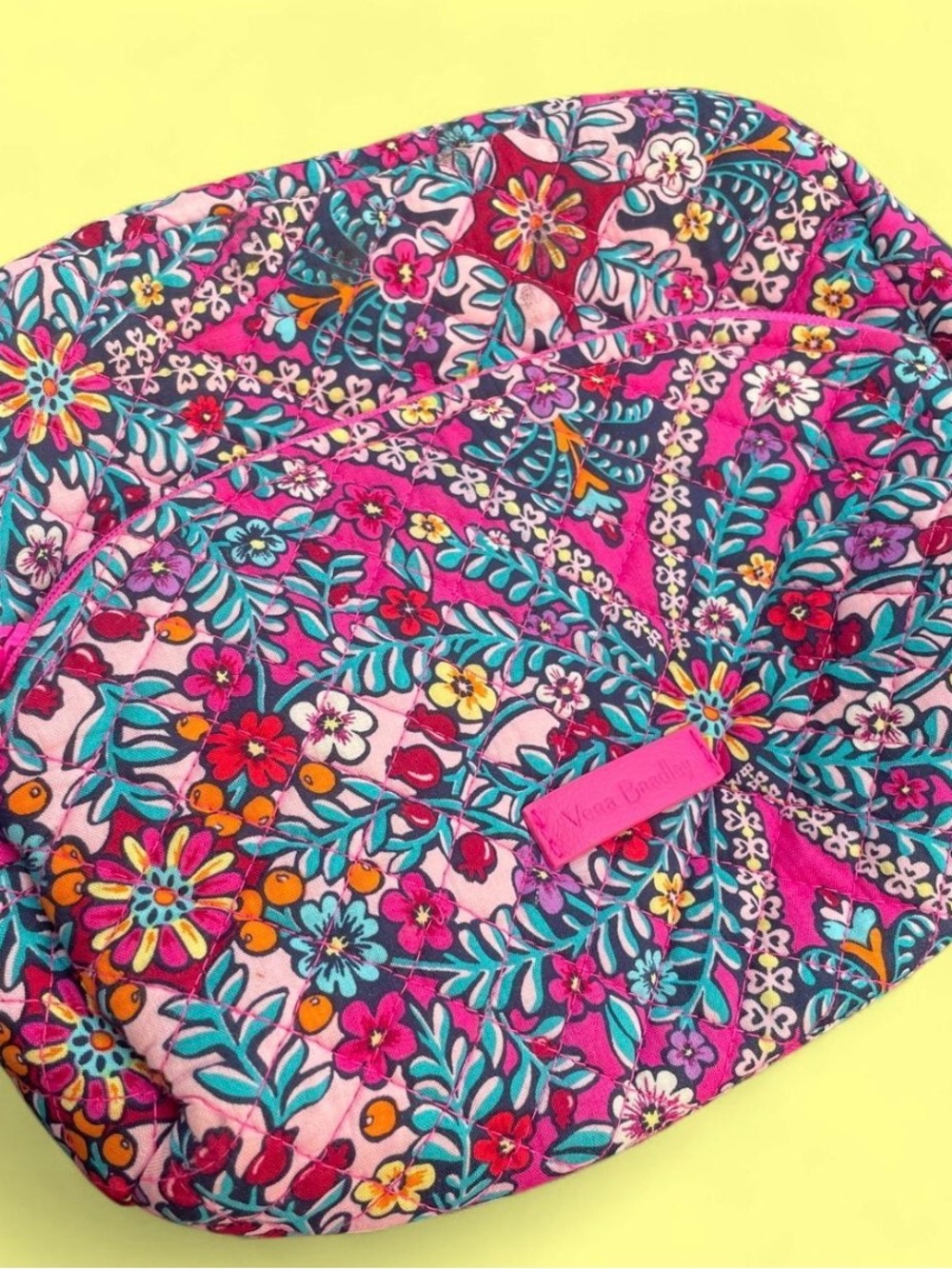 Vera Bradley Kaleidoscope Pink Floral Cosmetic makeup bag dual pockets